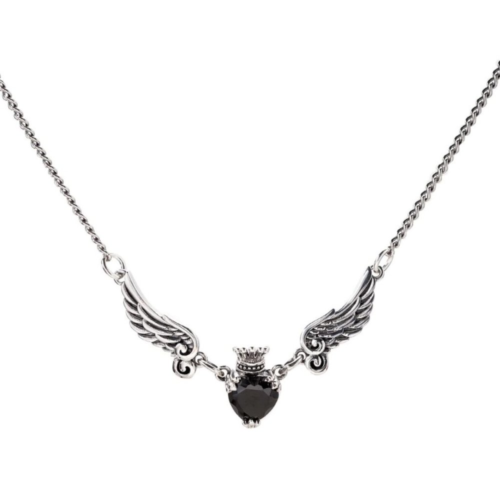 NEW Silver Angel Wings Heart Black Zircon Necklace - Picture 2 of 6